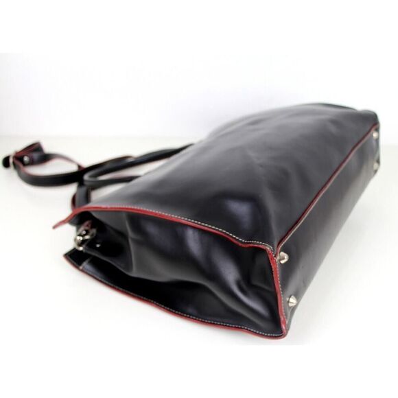LODIS BLACK RED TRIM GENUINE LEATHER LAPTOP BUSINESS TOTE ORGANIZER SHOULDER BAG - Picture 7 of 16